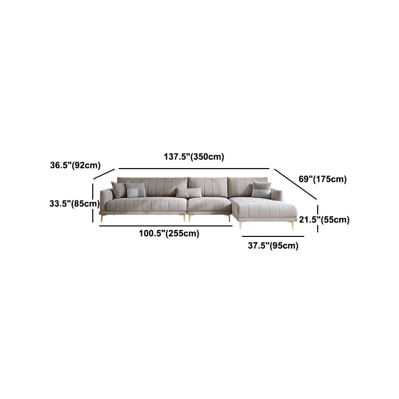 Nordic Sofa & Chaise in Grey Square Arm Sofa with Bolster Pillows