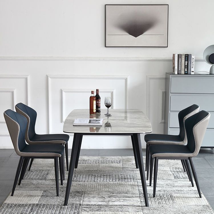 Mesa de comedor rectangular contemporánea de metal mesa de piedra sinterizada gris con patas de metal