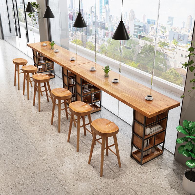 Modern Wood Bar Table Tulip Dining Table with Storage Shelves