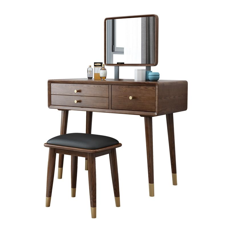 3-Drawer Vanity Makeup Table Set Traditional Mirrored Ash Vanity