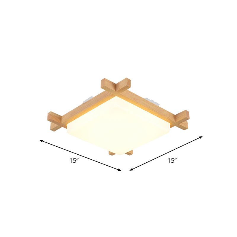 Wood Chessboard Shaped Flush Mount Nordic 15"/16.5"/20.5" Wide LED Acrylic Ceiling Light Fixture in Warm/White Light
