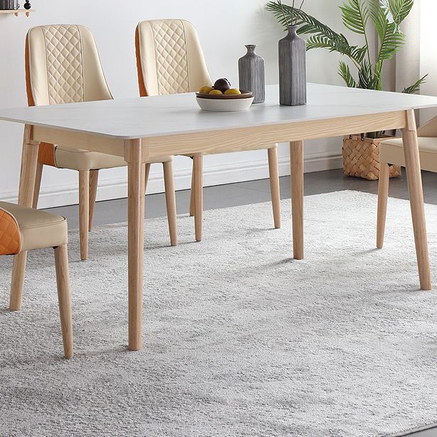 Modern Style Standard Height Table with Sintered Stone Dining Table and 4 Solid Wood Legs Base