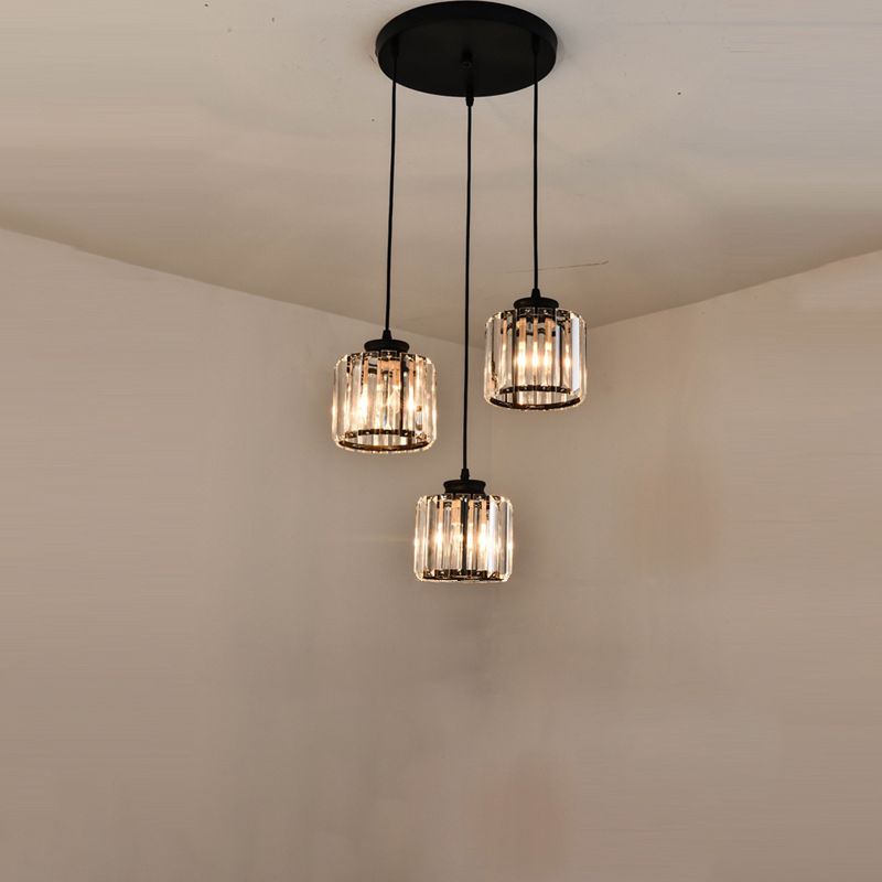 Crystal Geometrical Cluster Ciondolo tradizionale Lampada a soffitto a 3 luci della sala da pranzo