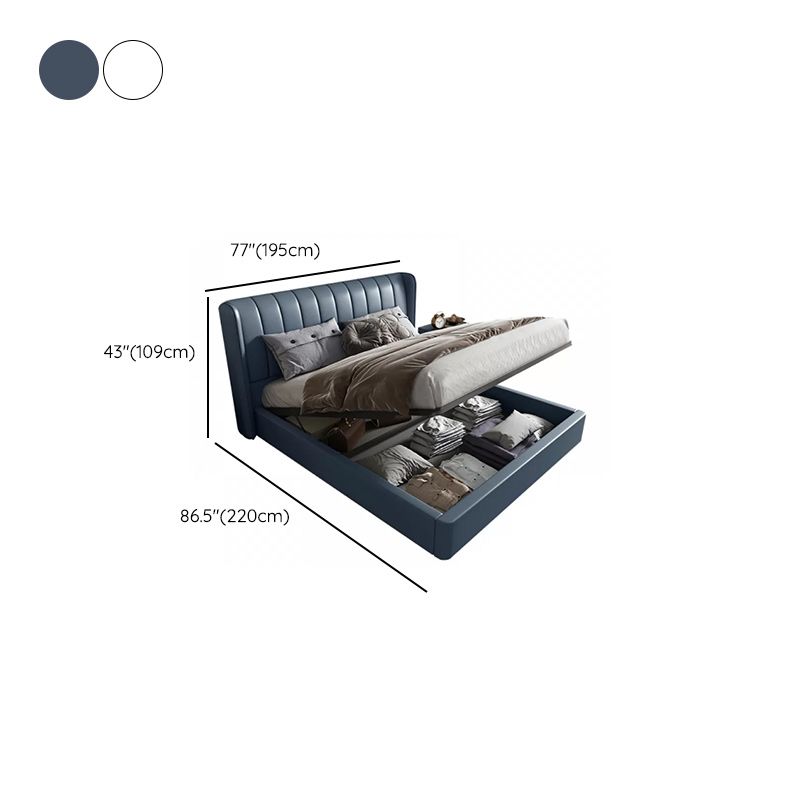 Contemporary Genuine Leather Wingback Upholstered Headboard Wingback Bed