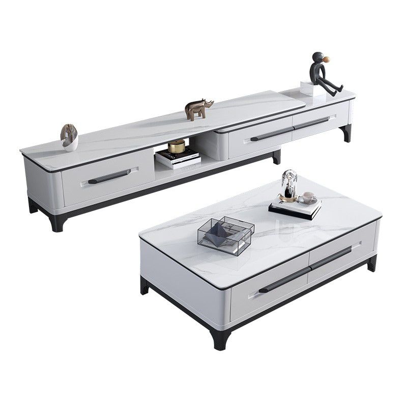 Slate Rectangular Coffee Table with 4 Storage Drawers and 4 Legs