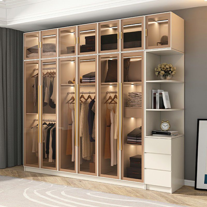 Engineered Wood Armoire with Glass Doors Modern Cabinet for Bedroom