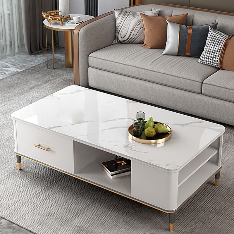 17"H Glam Coffee Table Rectangular Coffee Cocktail Table with Drawer