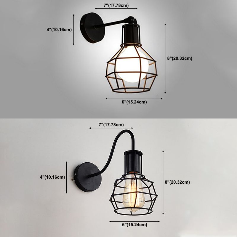 Käfig Wandleuchte industrielle Wandleuchten Metall 1 Leichte Leuchten in Schwarz