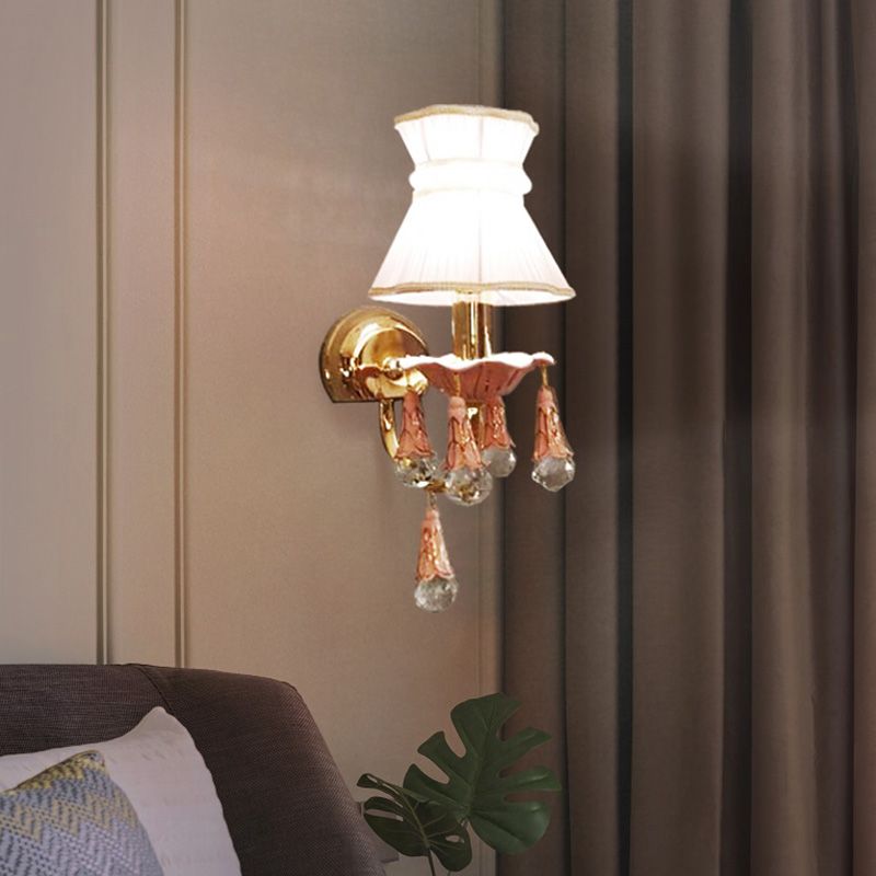 Monte parete cono Light Kids Tessuto 1-bulba lampada montata a parete rosa/blu con arredamento a orbita cristallina sfaccettata