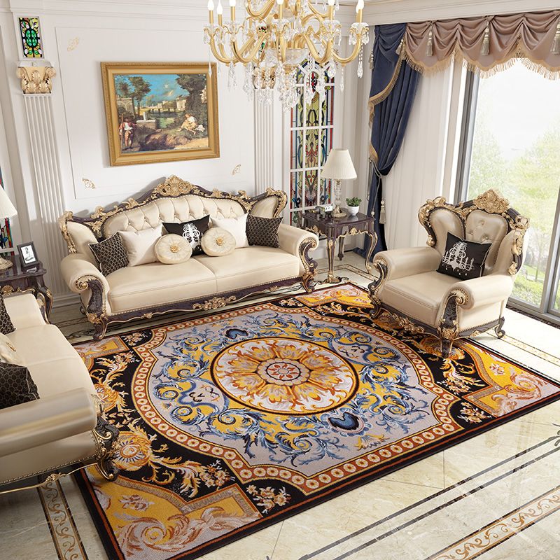 Mid-Century Polyester Rug Medallion Print Rug Washable Anti-Slip Backing Carpet for Home Decor