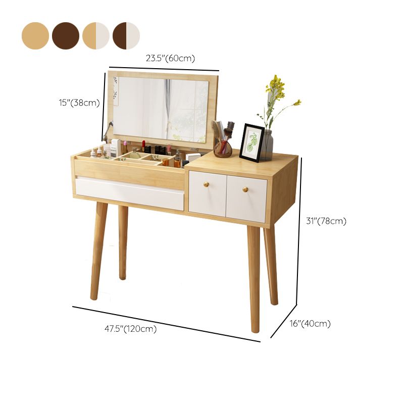 Modern 3-Drawer Solid Wood Vanity Makeup Table Vanity Stool