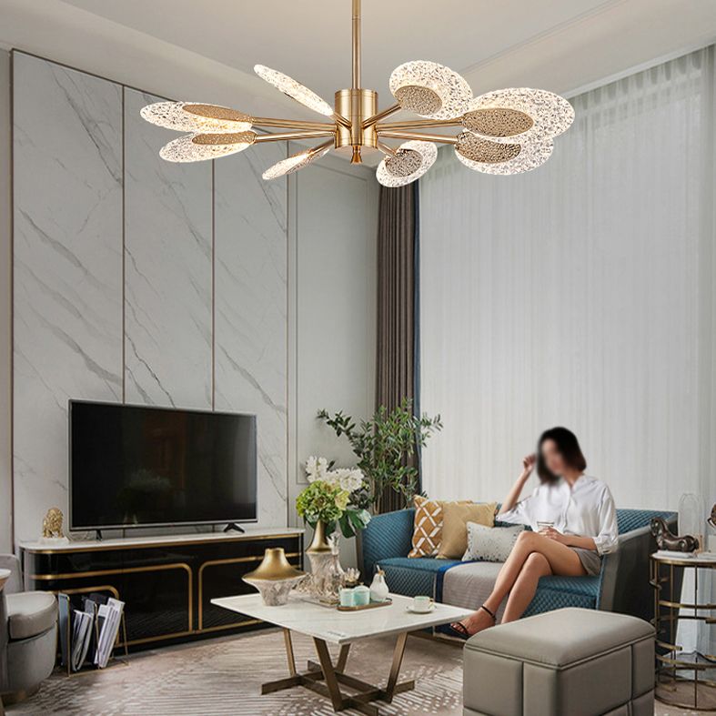 Éclairage de lustre postmoderne de plafond en métal doré pour foyer