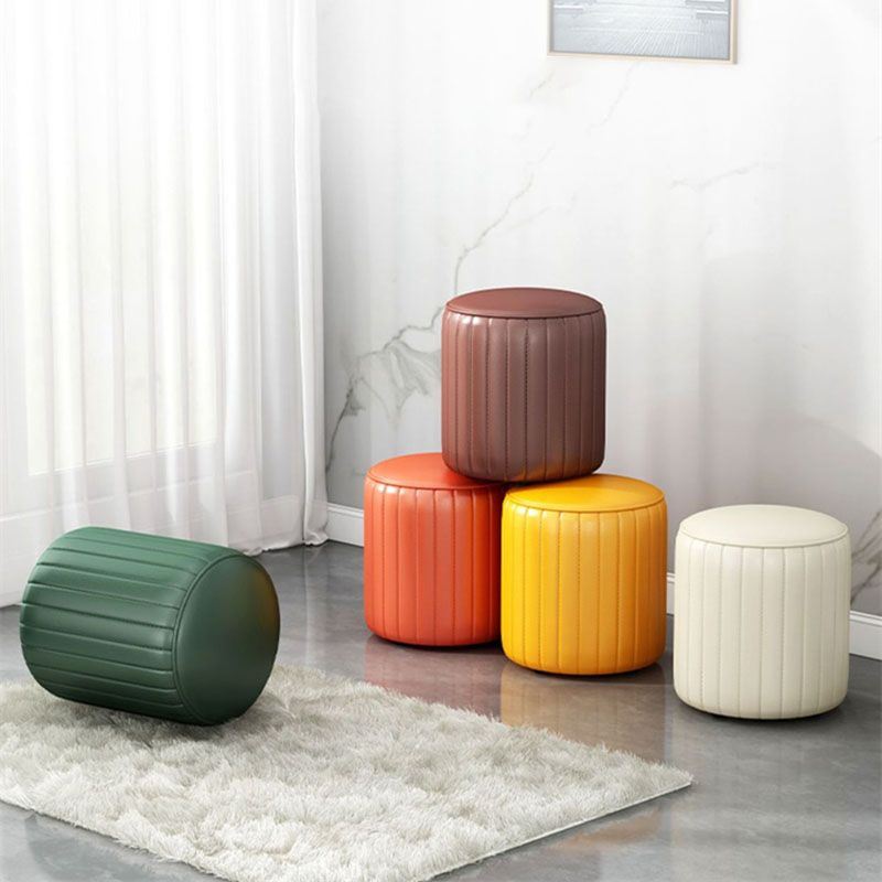 Solid Color Leather Standard Stool Modern Style Simple Round Cushion Stool