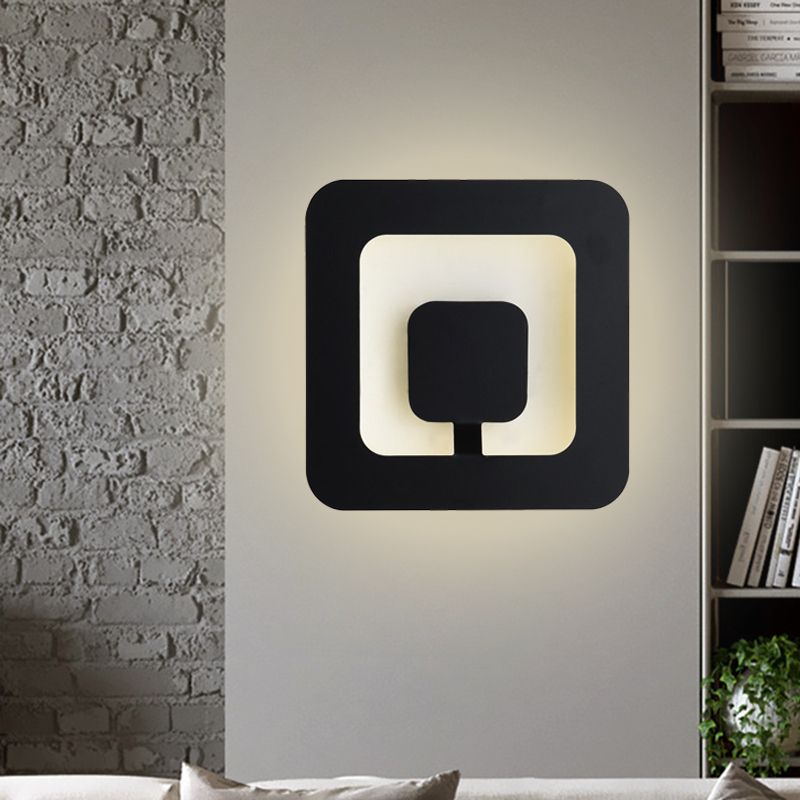 Minimalism Square Sconce Lamp Fixture Iron 7"/9" Wide LED Bedroom Wall Lighting Ideas in Black