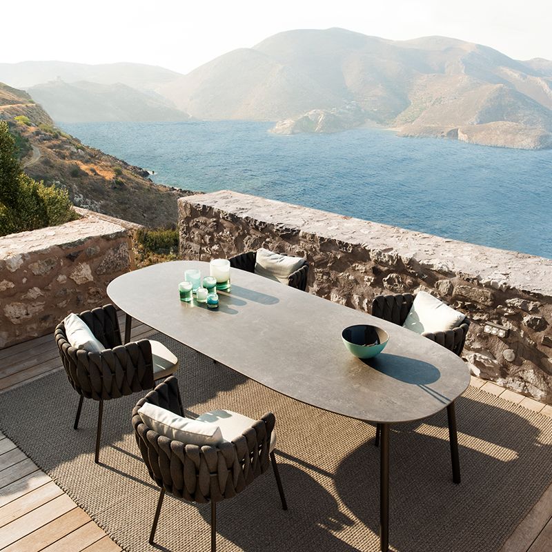 Boho 1/5/7 Pcs Dining Table Set Stone Table with Chairs for Patio