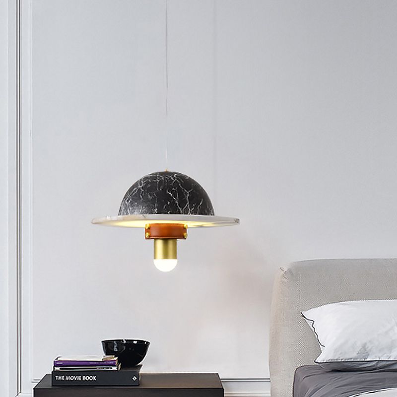 Light plafond suspendu de marbre en forme de dirigeant en forme de dirigeable noir pour chambre à coucher