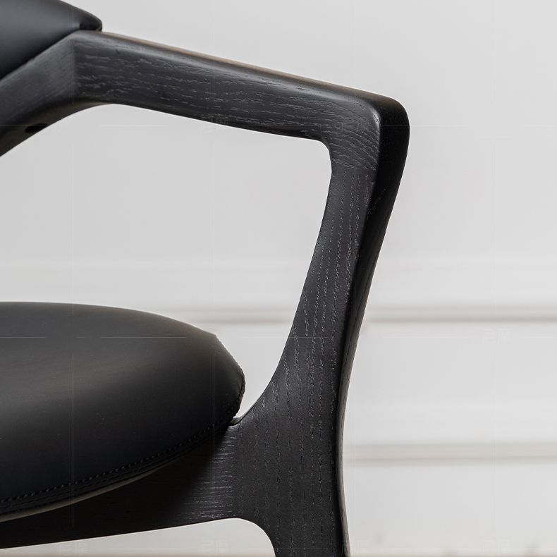 Leather Upholstered Dining Chair Solid Wood Frame Dining Arm Chair