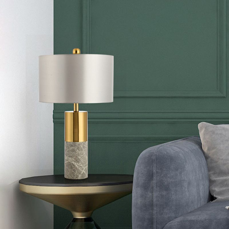 Lampada da notte con paralume dritto Lampada da tavolo moderna in tessuto a 1 testa Nero/Grigio/Bianco per camera da letto, 12,5"/15" W