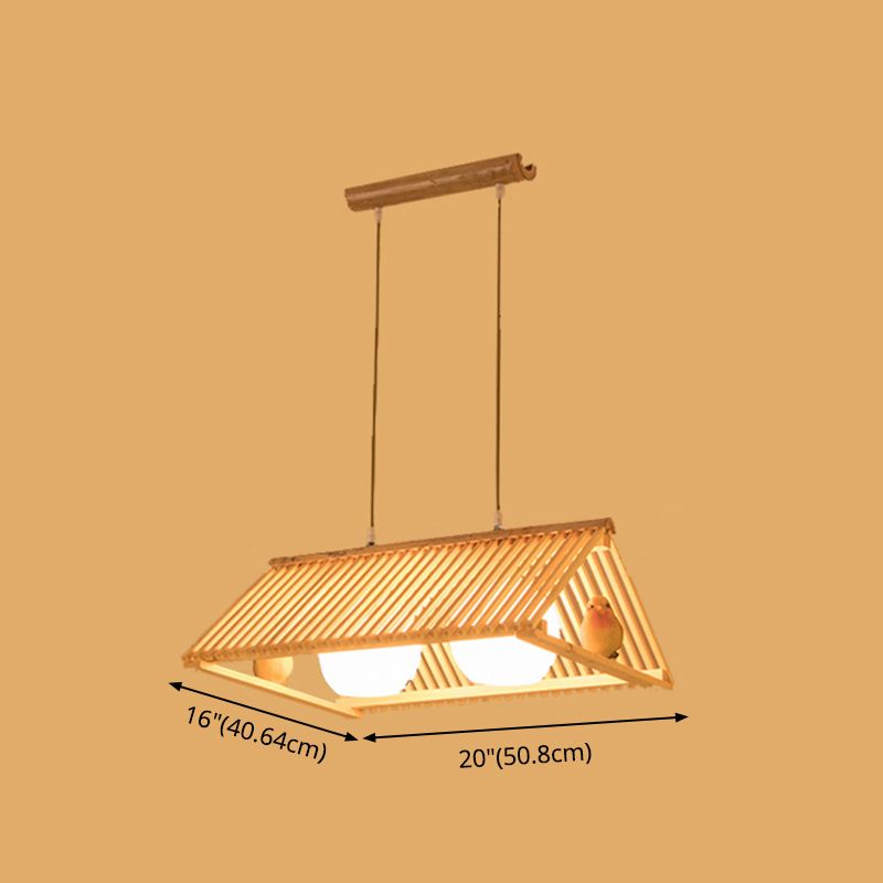 Triangle Island Pendant Asian Wood Pendant Lighting in Natural Wood