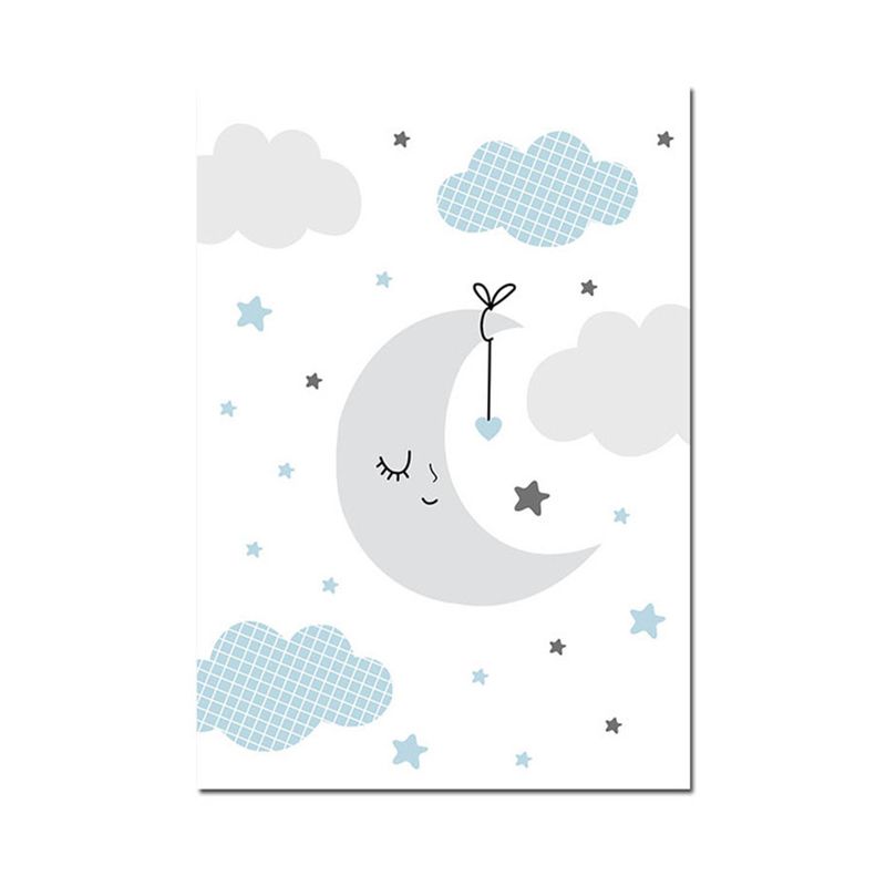 Gray Starry Sky Night Wall Decor Universe View Children's Art Textured Canvas for Room