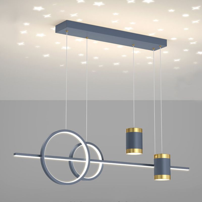 5 Light Cylinder Island Lighting Fixtures Contemporary Metal Chandelier Light