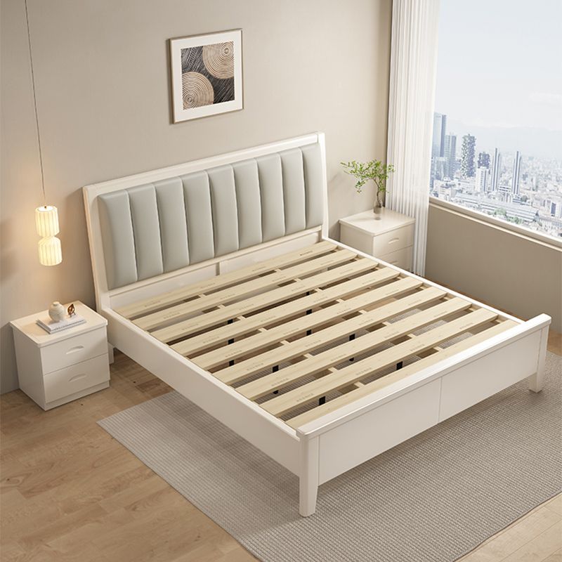 No Distressing Panel Standard Bed Solid Color Panel Bed with Upholstered Headboard