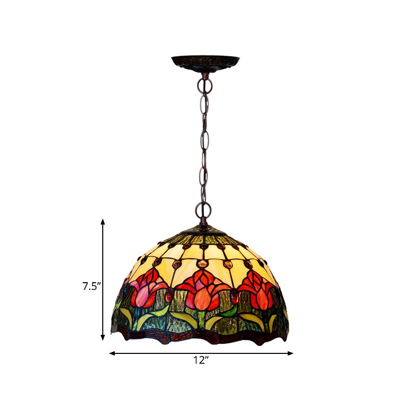 1/2 Lights Chandelier Light Tiffany Red/Green Cut Glass Suspension Lamp for Kitchen, 12"/16" W