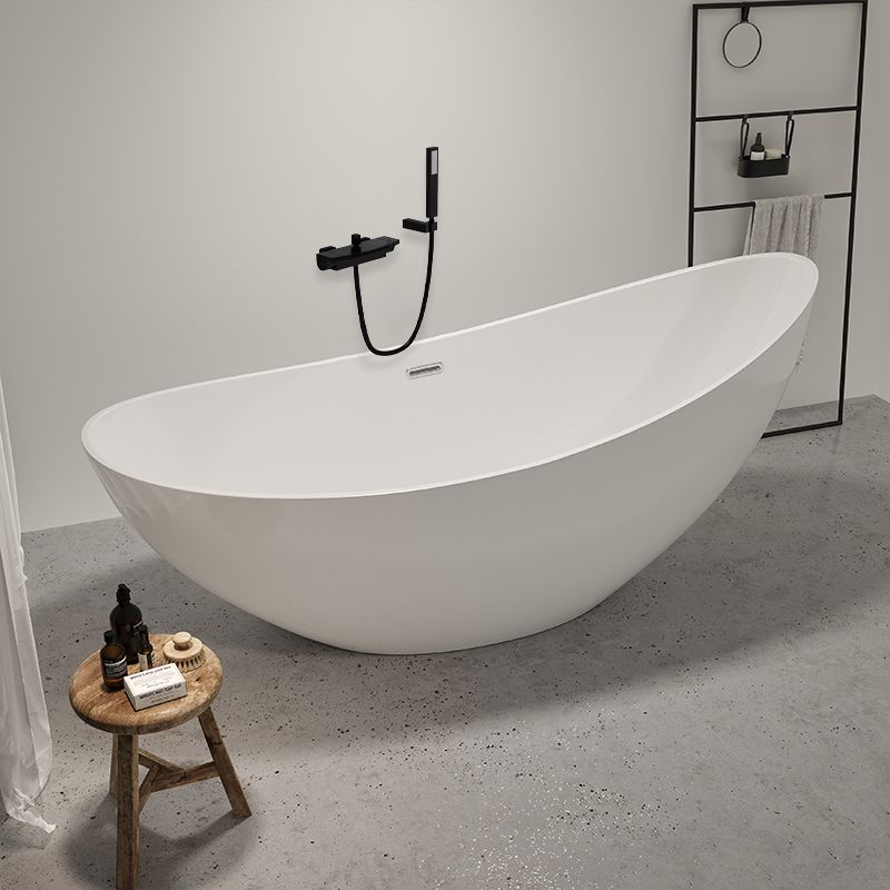 Contemporary White Acrylic Oval Bathtub Soaking Freestanding Tub