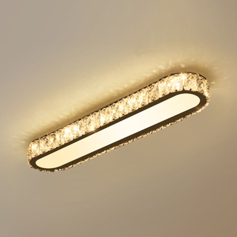 Luminaire encastré ovale contemporain en cristal à 1 lumière, plafonnier argenté
