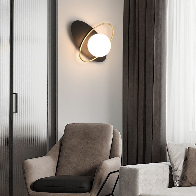 Modern Metal Wall Light Globe 1 Light Wall Sconce with Glass for Bedroom