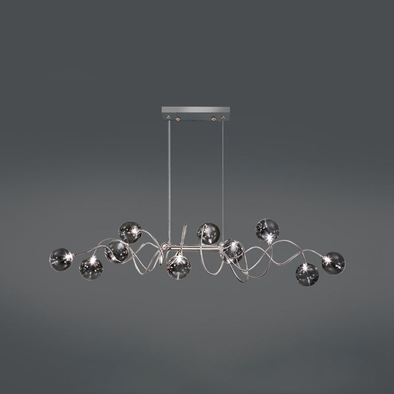 Globe Island Lights in Modern Style Glass 10-Light Island Pendant Lights en gris