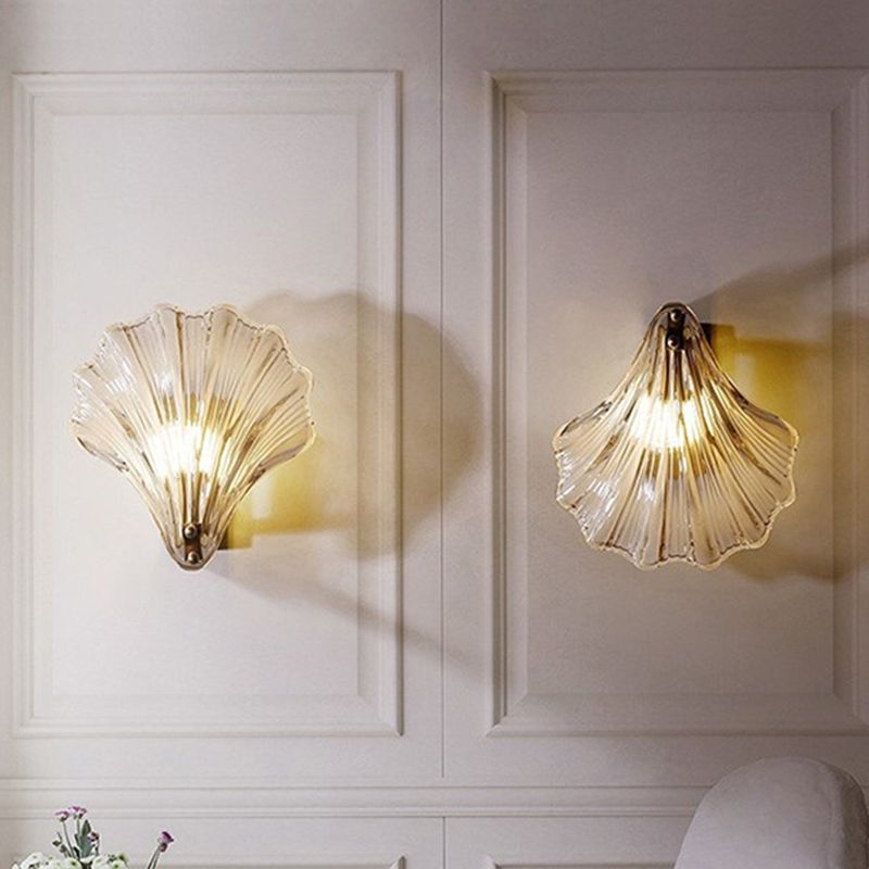 Glass Shell Shape Sconce Light Modern-Style 1 Light Wall Light Fixtures in Gold