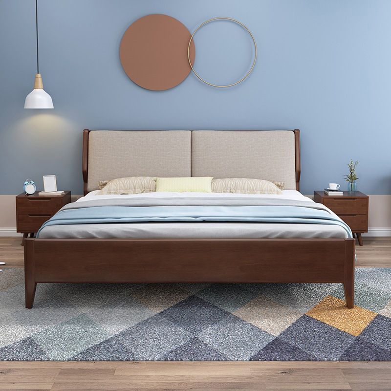 Contemporary Solid Wood Standard Bed, Rectangular Upholstered Headboard Bed