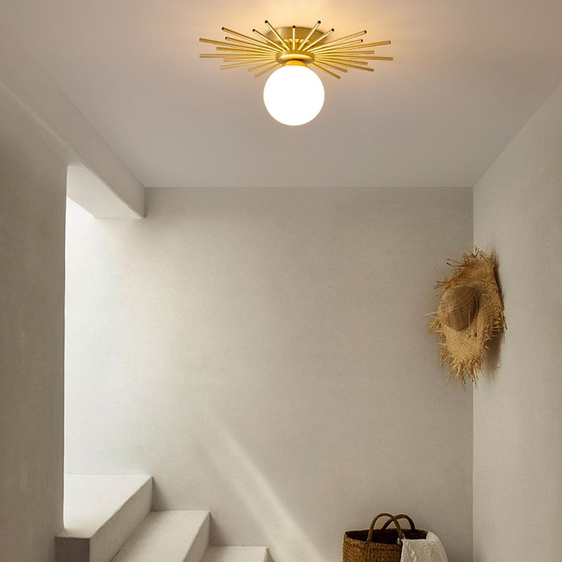 1-Light Globe Flush Ceiling Lights Modern Glass Flush Mount in Gold