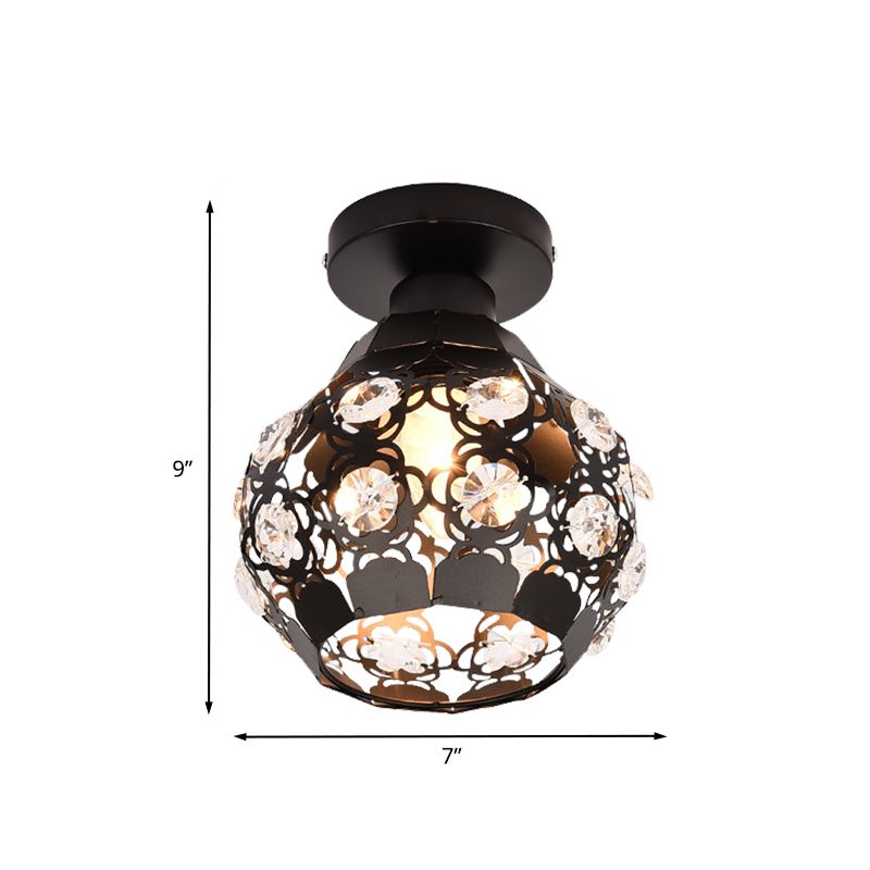 Crystal - Encrusted Globe Flush Lighting Modern 1 Light Black Finish Flush Lamp per Corridor