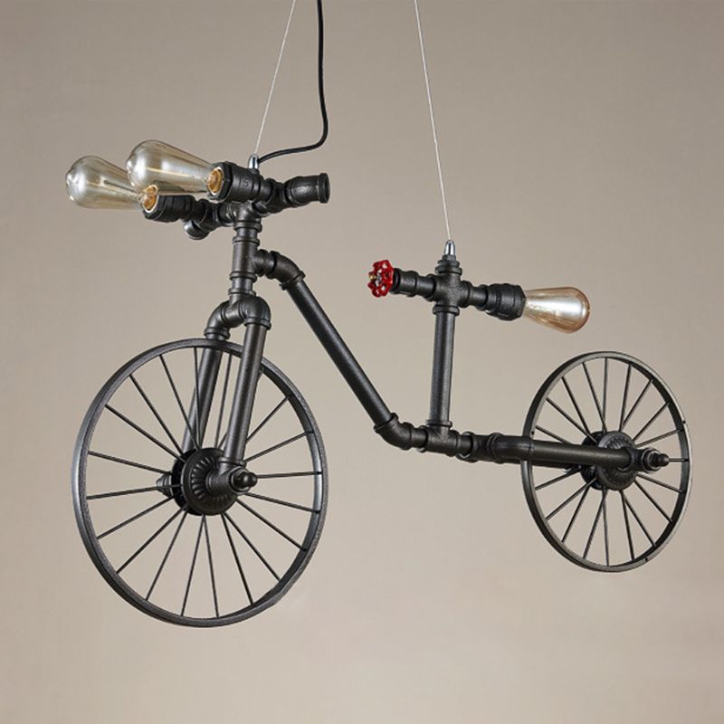Lampada a sospensione a sospensione a forma di bici a forma di bici decorativo in metallo a 3 luci in bronzo