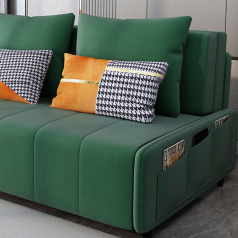 Faux Leather Sofa Bed with Storage Modern Dark Green Sofa with Pillows