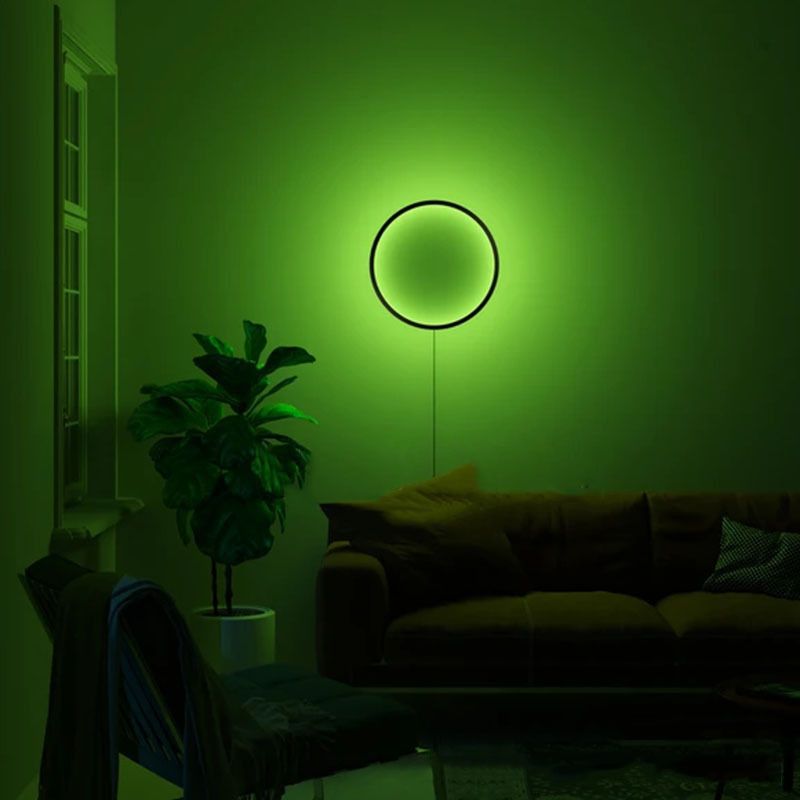 19.6" Wide Minimalism Aluminum Circles LED Wall Lamp RGB Light Backdrop Decoration Sconce Light in Black