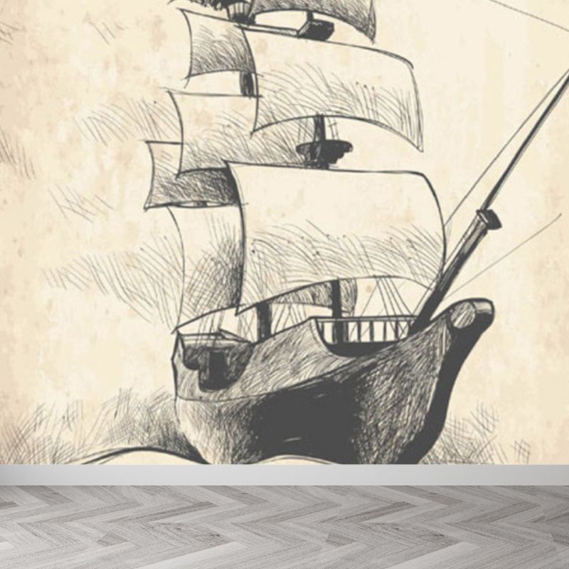 Modern Sailing Ship Mural Decal Pastel Color Guest Room Wall Art, Custom Printed