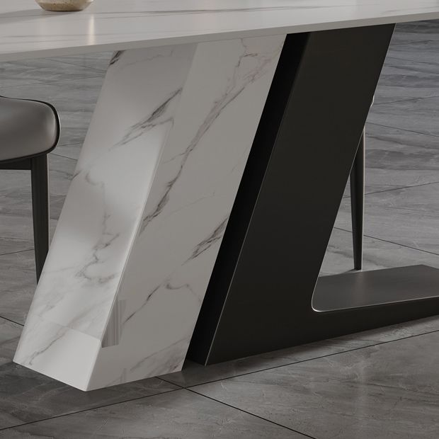 Sintered Stone Top Luxury White Table Rectangle Dining Table with Double Pedestal