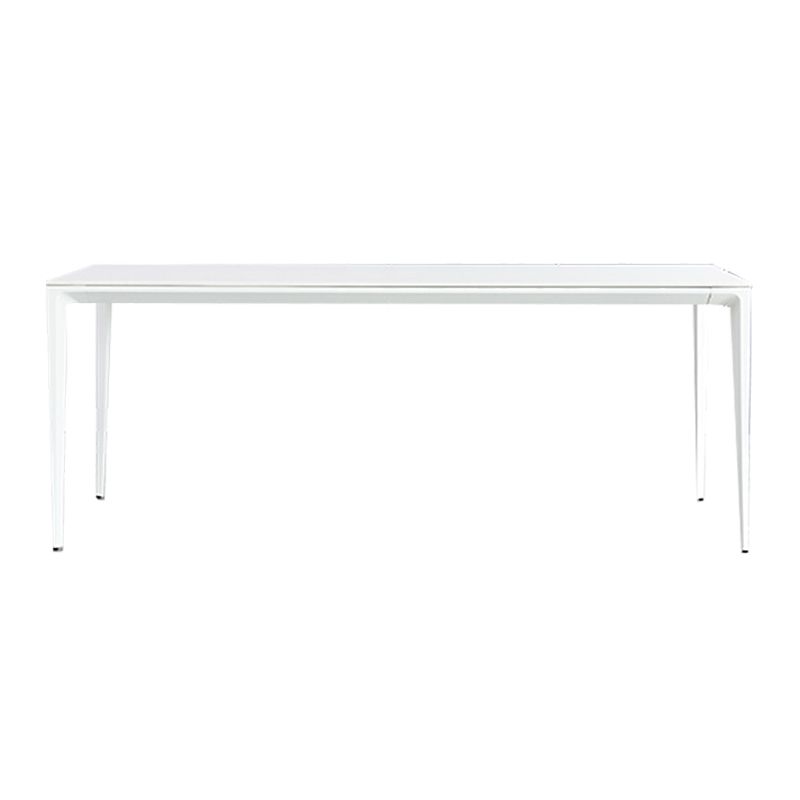 Mesa de comedor rectangular contemporánea Mesa de piedra sinterizada con 4 piernas blancas, 55.1 "L x 31.5" W x 30 "H