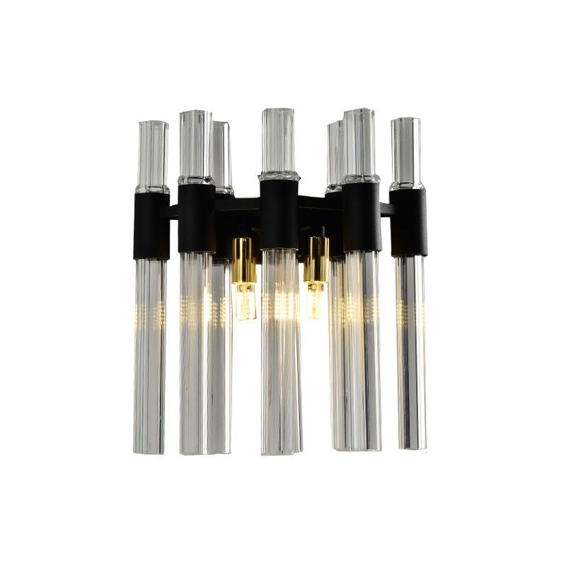 Crystal Tube Sconce Light Modern 2 Lights Living Room Wall Mounted Lamp in Black
