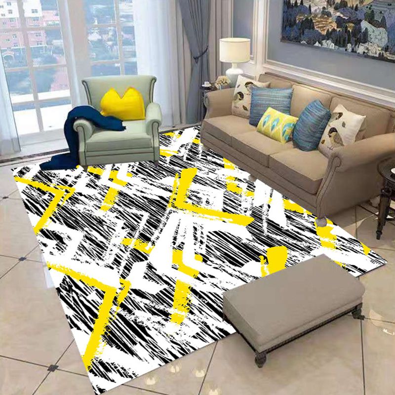 White Abstract Pattern Rug Polyester Casual Rug Non-Slip Backing Area Rug for Living Room