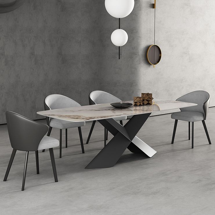 Modern Style Sintered Stone Dining Table with Standard Height Table and Black Pedestal Base