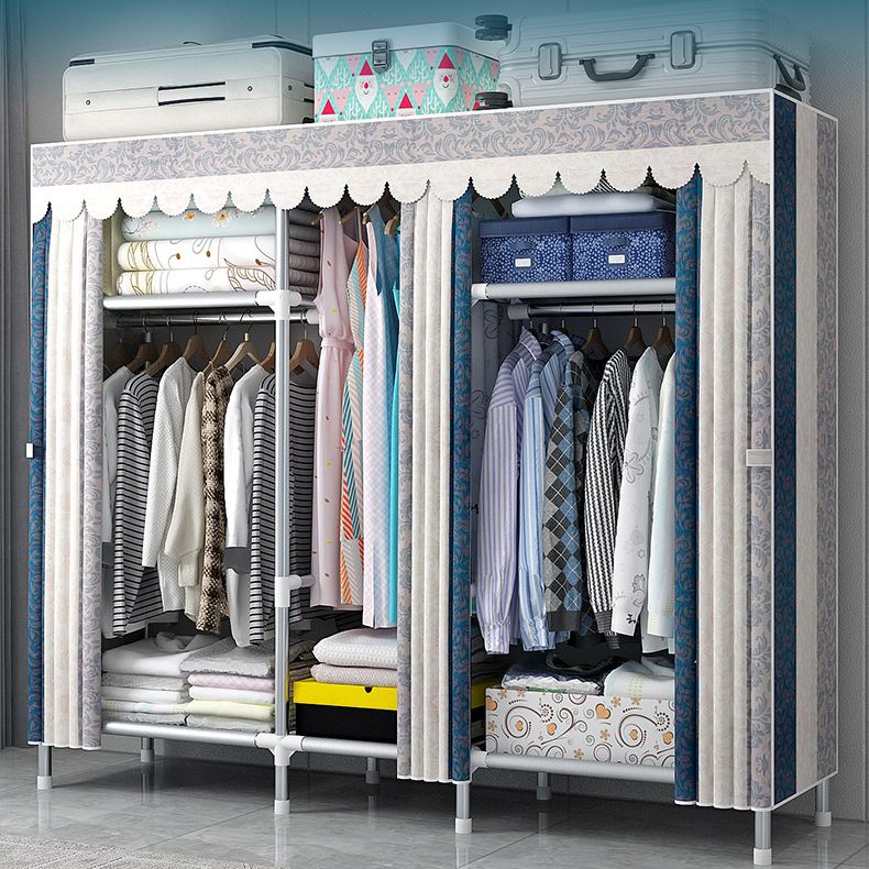 Modern Style Wardrobe Armoire Silver Metal Frame Wardrobe Cabinet