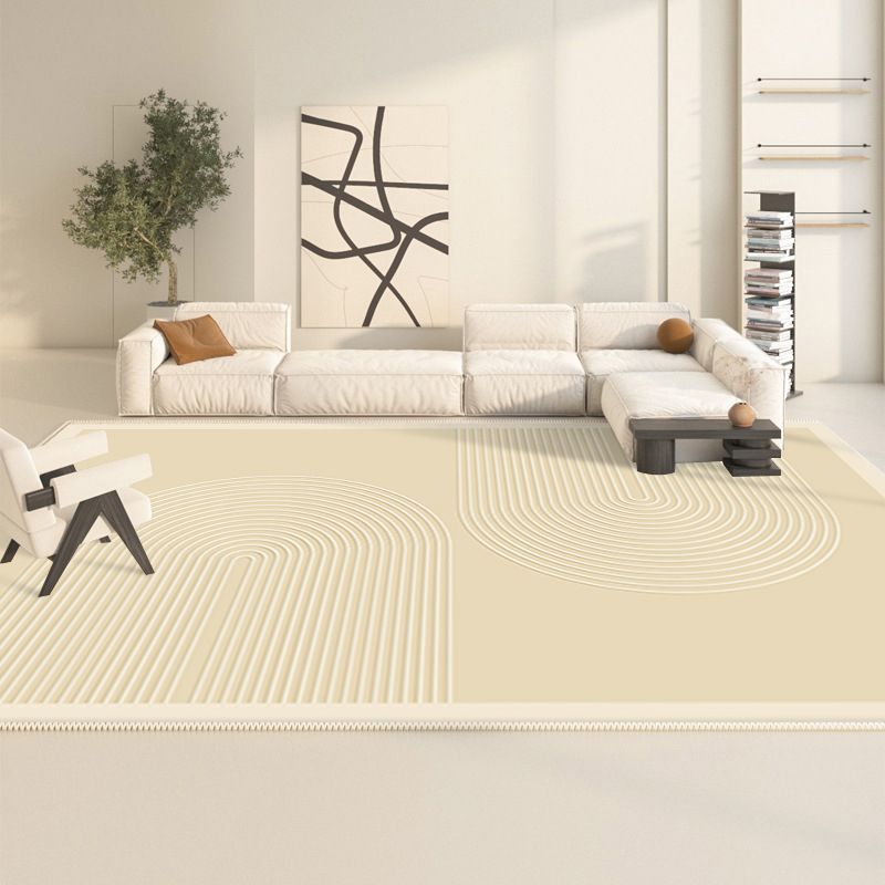 Polyster Rectangle Area Rug Living Room Banded Pattern Non-Slip Backing Modern