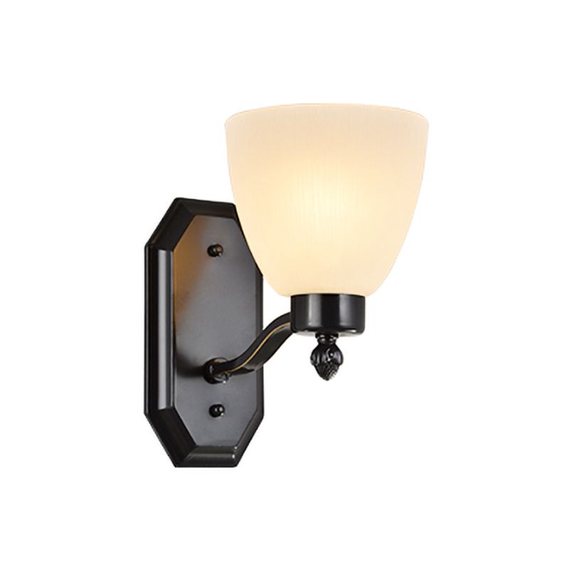 Bud Living Room Wall Light Traditional Ivory Glass 1/2-Bulb Black Wall Sconce Lighting Fixture