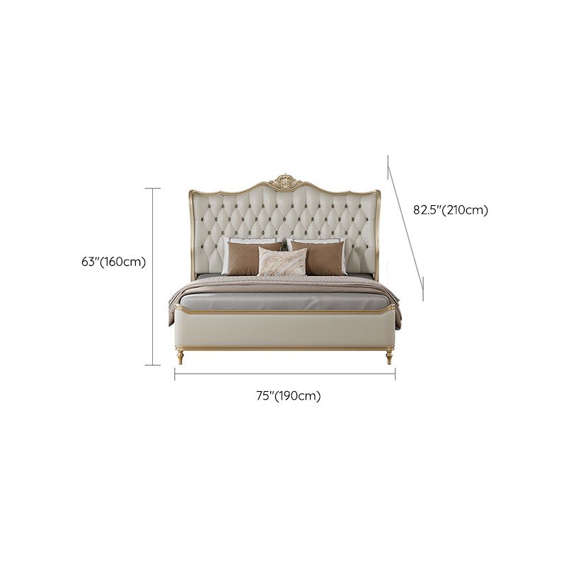 Contemporary White Bed with Upholstered Headboard in Victorian Style Leather Wood