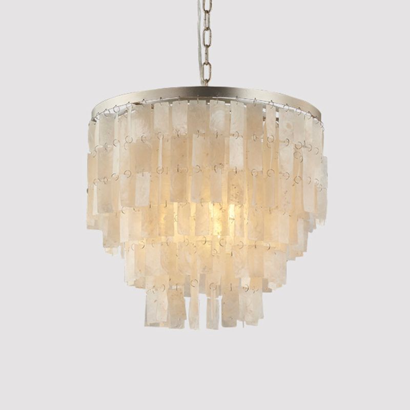 LED Tiered Chandelier Light Fixture Modernism Shell Pendant Light Fixture in White
