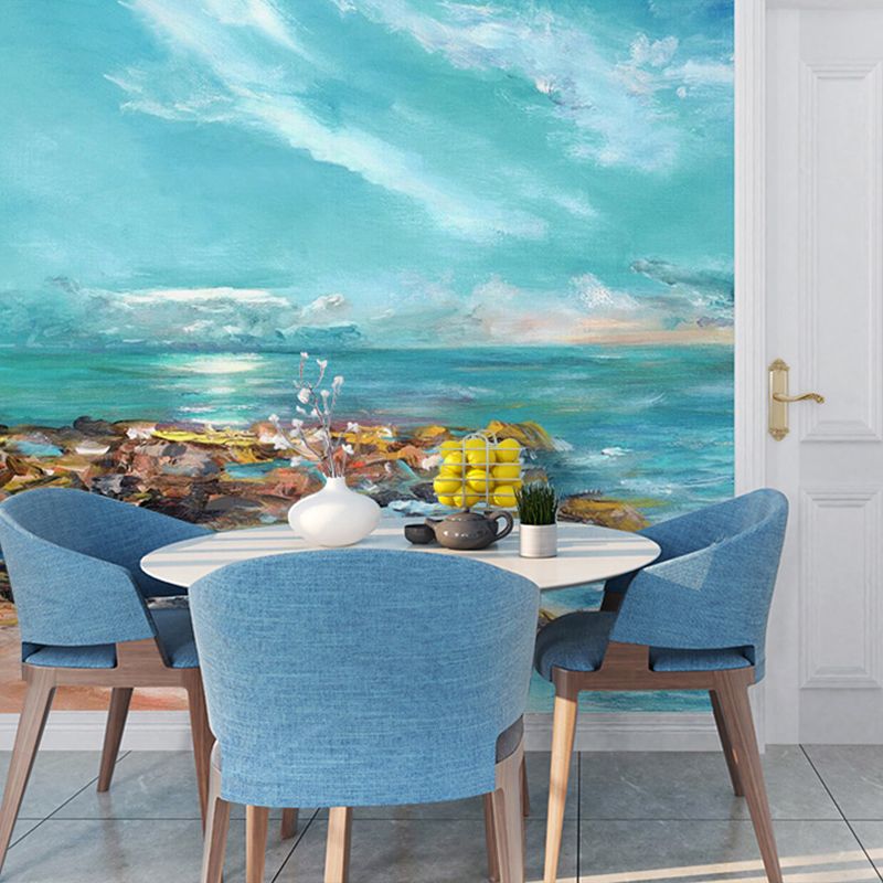 Contemporary Mural Wallpaper for Home Decoration, Sea Scene in Sky Blue, Personalized Size Available